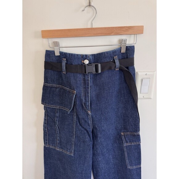 Kenzo Paris Women's Wide Leg Cargo Jeans Pockets With Belt Utility Size 4 - Picture 2 of 6